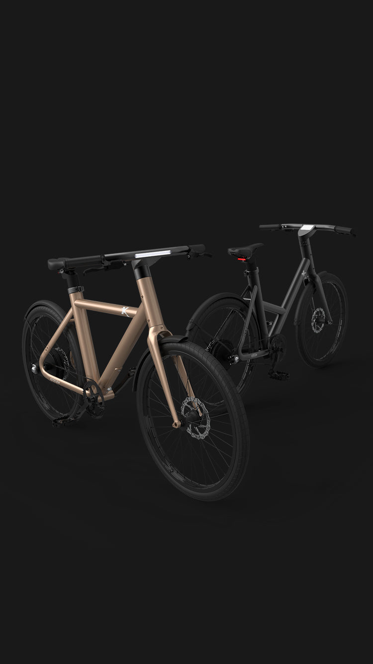 Exxite Next and Next Step electric bicycles with a dark background