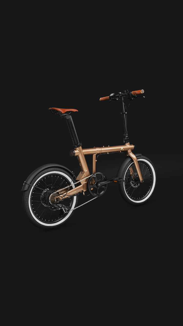 XS folding electric bicycle with a dark background